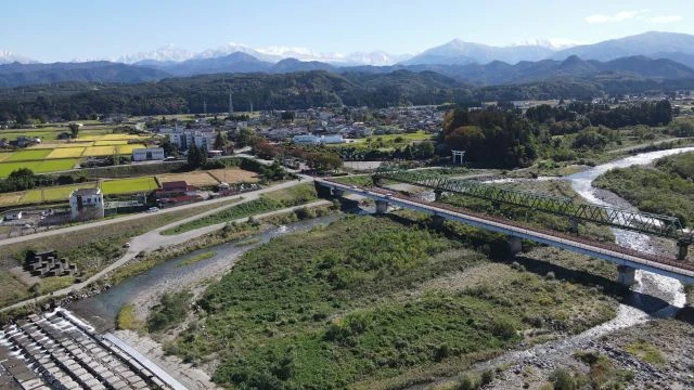 常願寺川と立山連峰の空撮