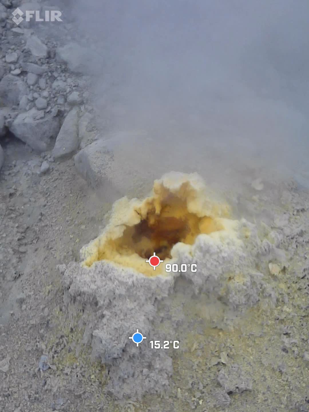 地獄谷噴気孔のサーモグラフィ映像
